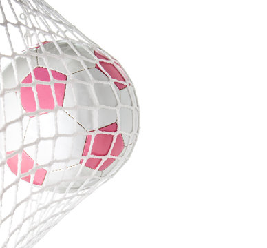 Goal--Pink Soccer Ball in Net With Copy Space