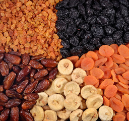 Various dried fruits background