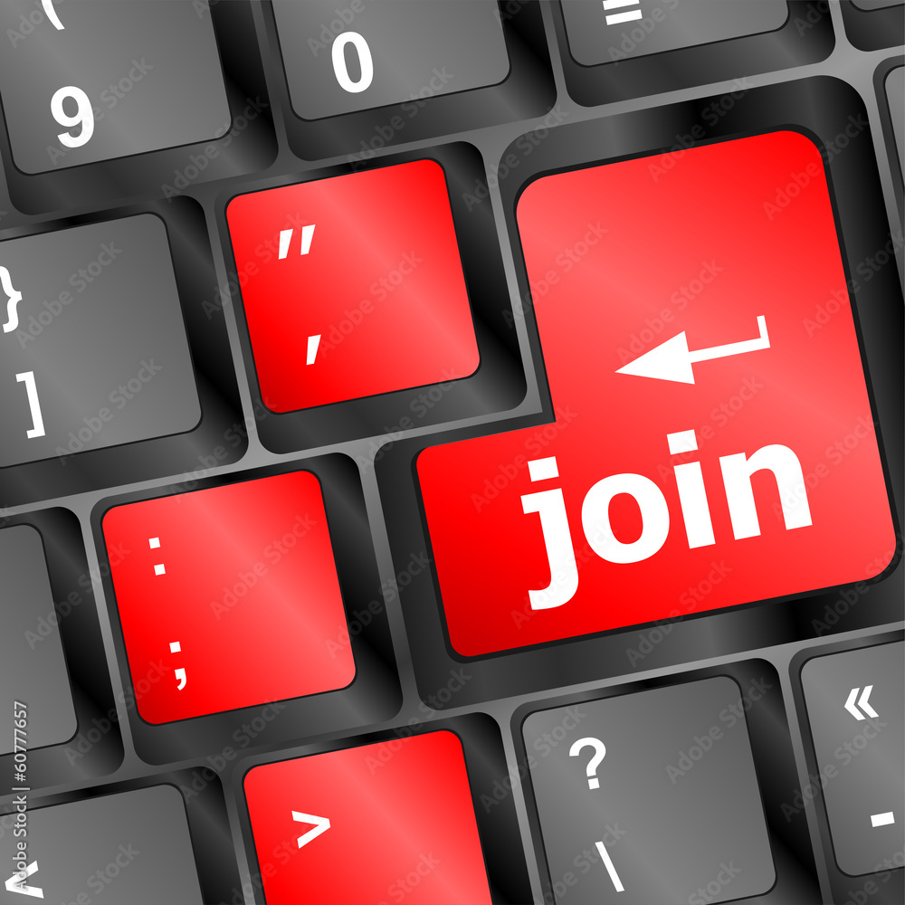 Poster online communities concept, with join on computer keyboard keys