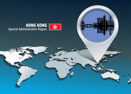 Map pin with Hong Kong skyline