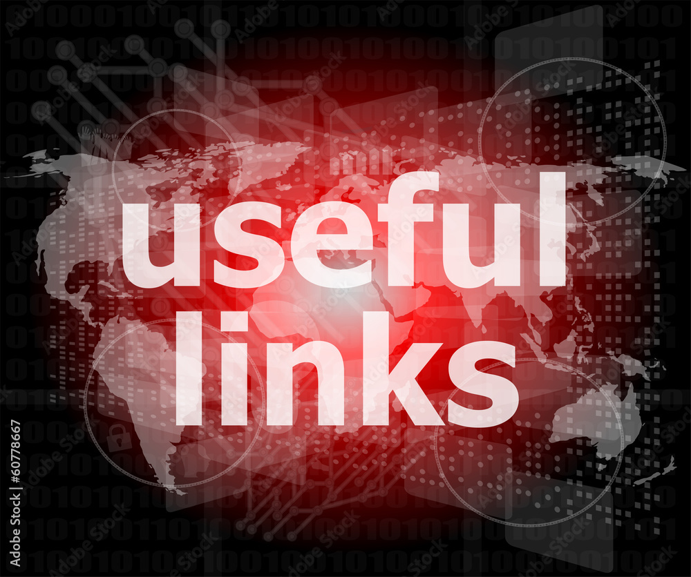 Aufkleber seo web design concept: useful links on digital background