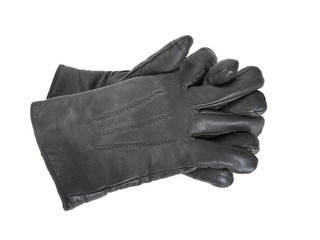 black leather gloves on a white background