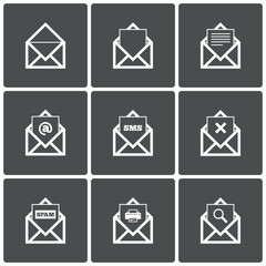 Mail icons. Mail search symbol. Print. Spam.