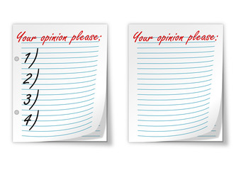 Lined paper with the words "your opinion please" - vector