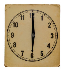 Time on old wall clock six pm. Isolated from background