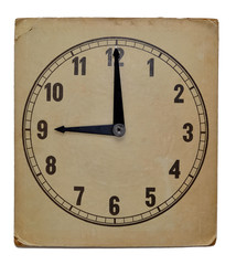Time on old wall clock nine pm. Isolated from background