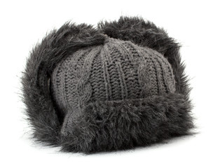 Winter fur cap isolated on white background