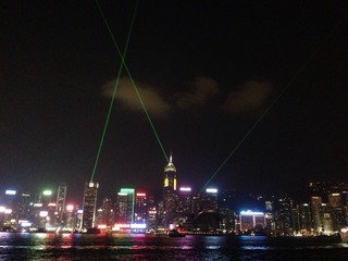 Fototapeta na wymiar Laser lights at Hong Kong skyline
