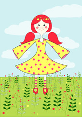 vector illustration of pretty little happy girl