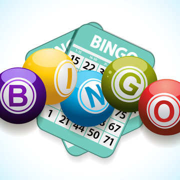 bingo balls and card on a white background