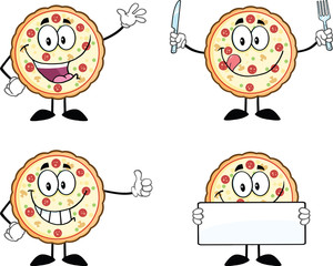Pizza Cartoon Mascot Character 1. Collection Set