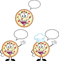 Pizza Cartoon Mascot Character 3. Collection Set