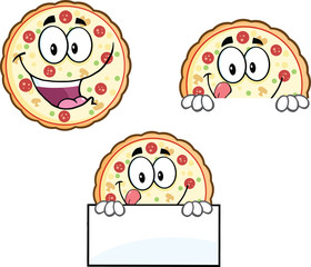 Pizza Cartoon Mascot Character 4. Collection Set