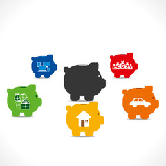 saving money concept split into different use vector