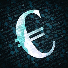 Euro currency sign with numbers and letters on background