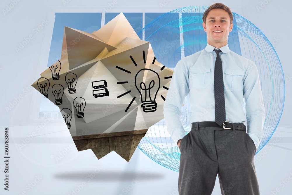 Aufkleber composite image of happy businessman standing with hands