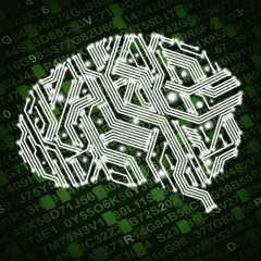 Illustration of circuit board in human brain form