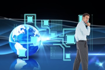 Composite image of thoughtful businessman with hand on chin