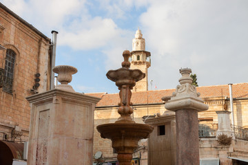 Fototapeta na wymiar Fountain in the square Muristan in Jerusalem