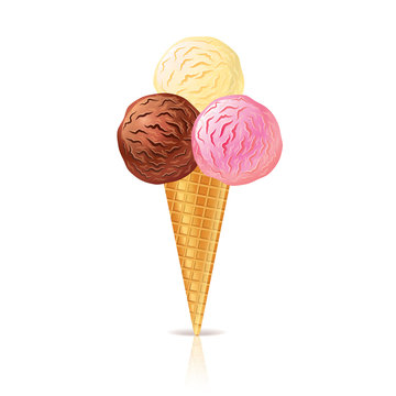 Ice cream balls on waffle cone vector illustration
