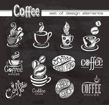 Coffee. Design elements on the chalkboard.
