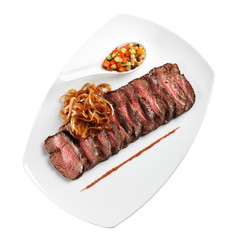 cold appetizer of meat (white background)