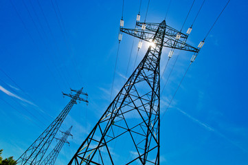 power line with sun