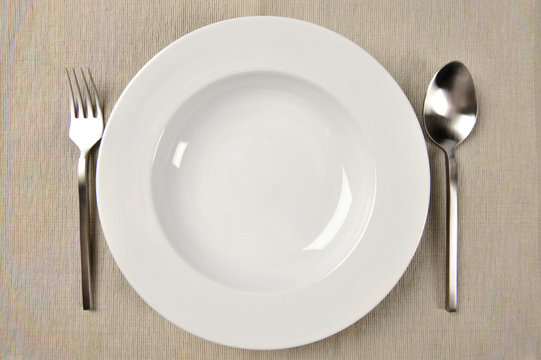 Plate, fork, and spoon