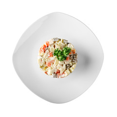Russian vegetable salads with mayonnaise (white background)