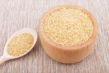 Wheat cereal in a bowl.