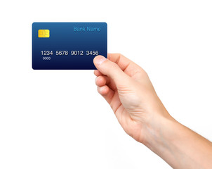 Isolated male hand holding a credit card