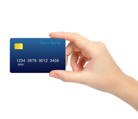 isolated female hand holding a credit card