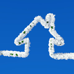 Clouds in shape of home icon on a blue background