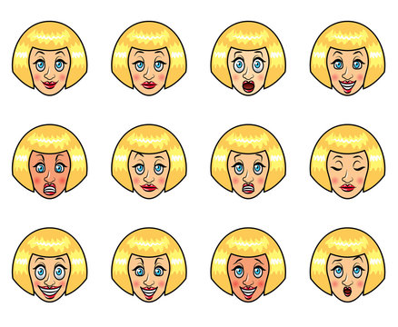 Woman's emotions cartoon vector set