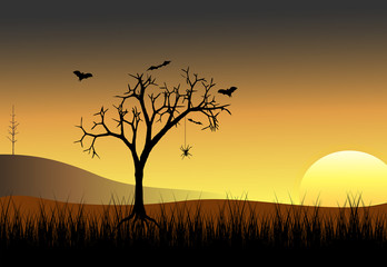 Spooky Dead Trees & Bat Sunset