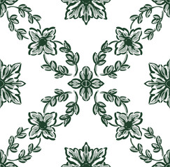 Classical green flower graphic for unlimited repeat to larger pa