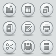 Document web icons, grey circle buttons