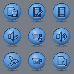 Audio video edit web icons, circle blue buttons