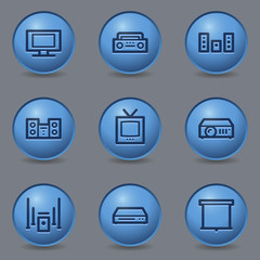 Audio video web icons, circle blue buttons