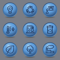 Ecology web icons, circle blue buttons