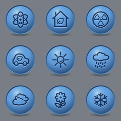 Ecology web icons, circle blue buttons