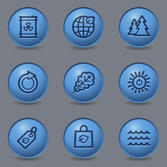 Ecology web icons, circle blue buttons