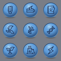 Ecology web icons, circle blue buttons