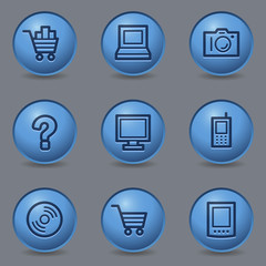 Electronics web icons, circle blue buttons