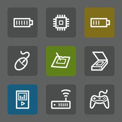 Electronics web icons set 2, flat buttons