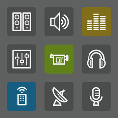Media web icons, flat buttons