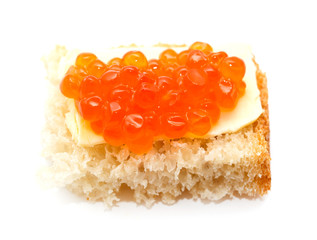 red caviar on bread with butter