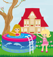 Obraz na płótnie Canvas little girl in outdoor pool
