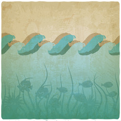 Vintage underwater background - vector illustration