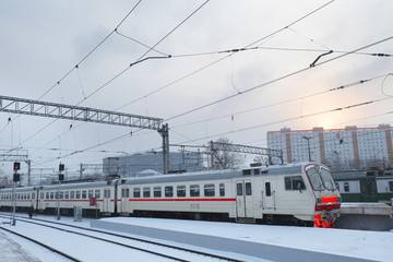 Fototapeta premium winter view of the railroad tracks